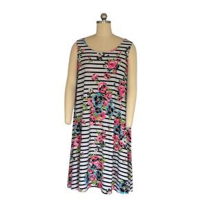 Bobbie Brooks Women's M Sleeveless Striped Floral Knee Length Dress